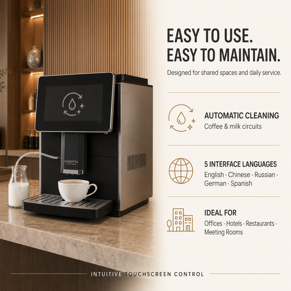 Compact Automatic Bean-to-Cup Coffee Machine for Office | Sahovia Velmora