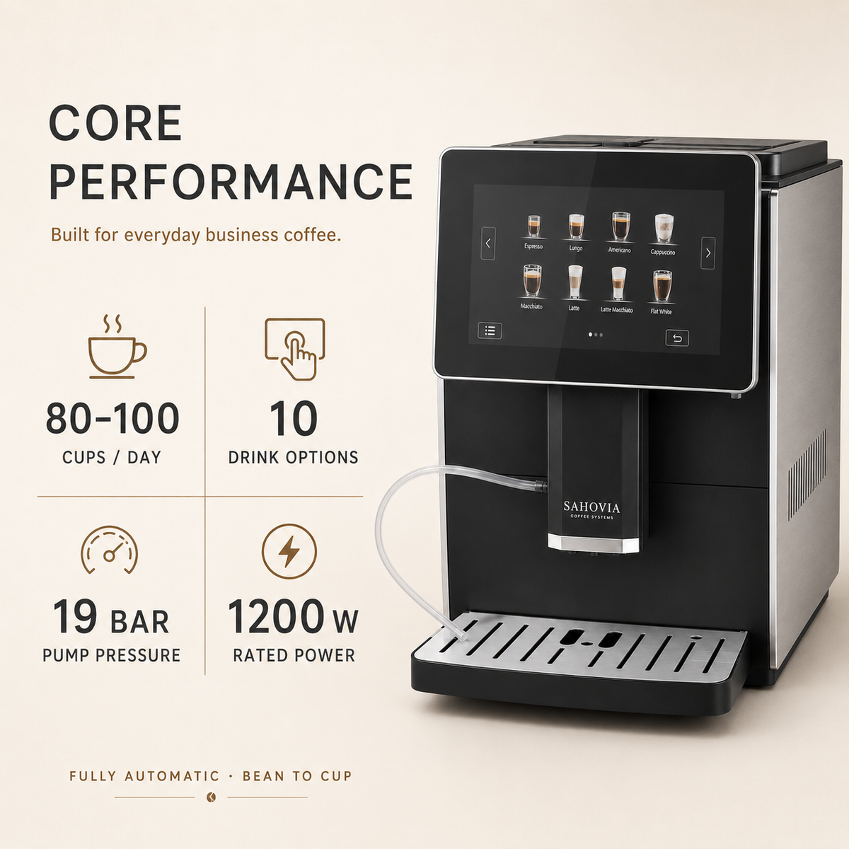 Compact Automatic Bean-to-Cup Coffee Machine for Office | Sahovia Velmora